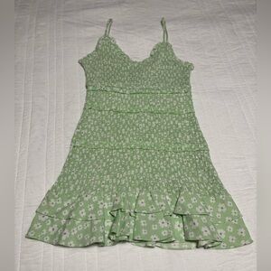 Olivaceous Mint Green and White Floral Smocked Ruffle Mini Dress - Medium  NWT